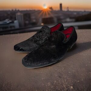 La Milano Velle Loafers Men's 7 Black Velvet Smoking Slippers Dress Shoes